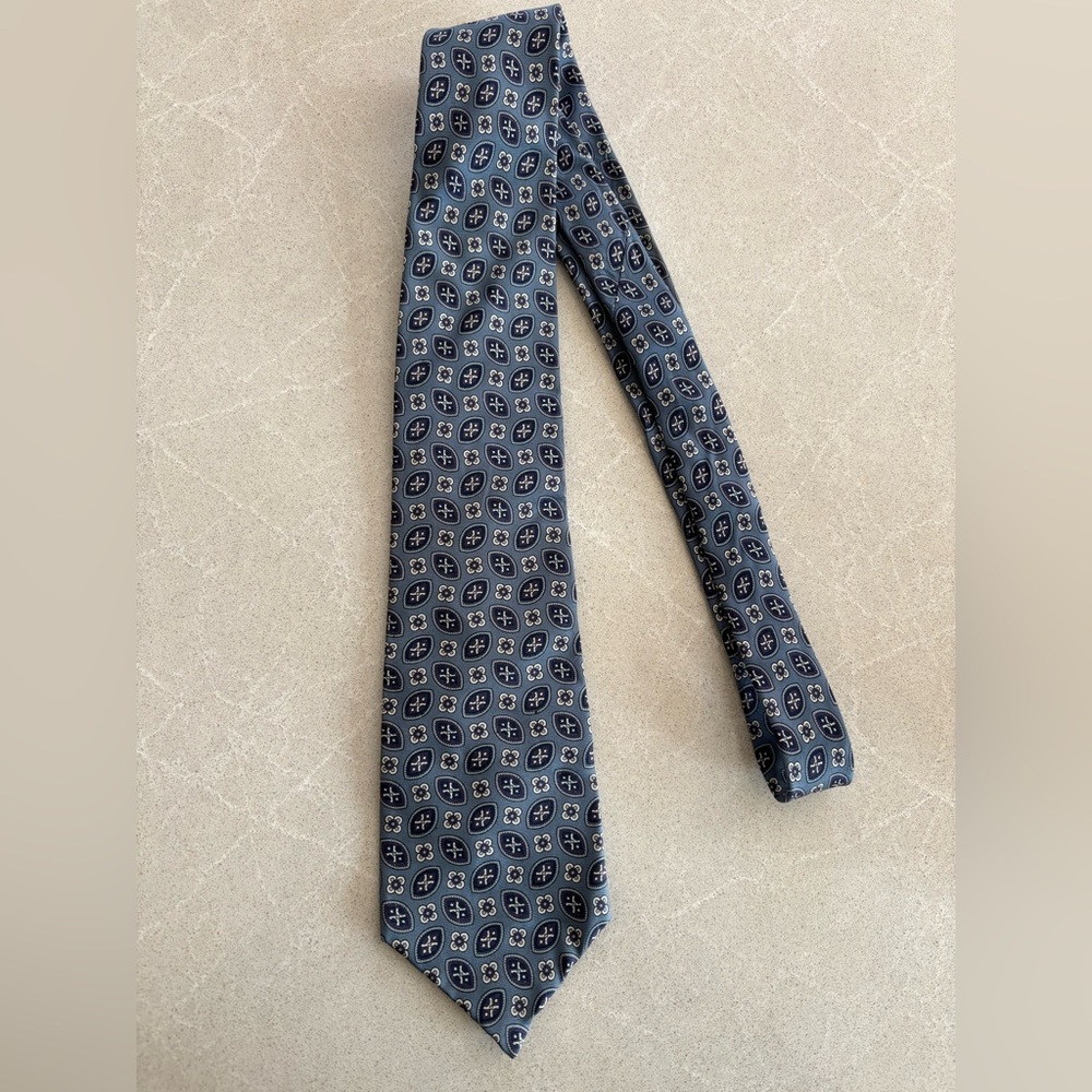 Bay Club Blue Patterned Men's Vintage Silk Tie